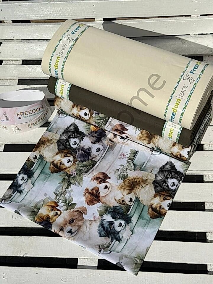 5D Köpek Desenli Dijital Poplin Kumaş   – 240 cm  %100 Pamuk  130 GSM