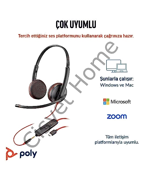 Poly BW 3225 USB-C HS +3.5mmP +USB-C/A – Profesyonel Stereo Kulaklık, Gürültü Önleyici Mikrofon
